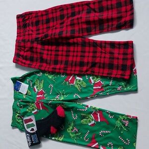 up Late set 2 pack Boys pajama pants‎ with socks Holidays size S 4/5